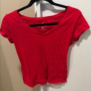 Women's Red V-Neck Top Short Sleeve New York and Company Size XS
